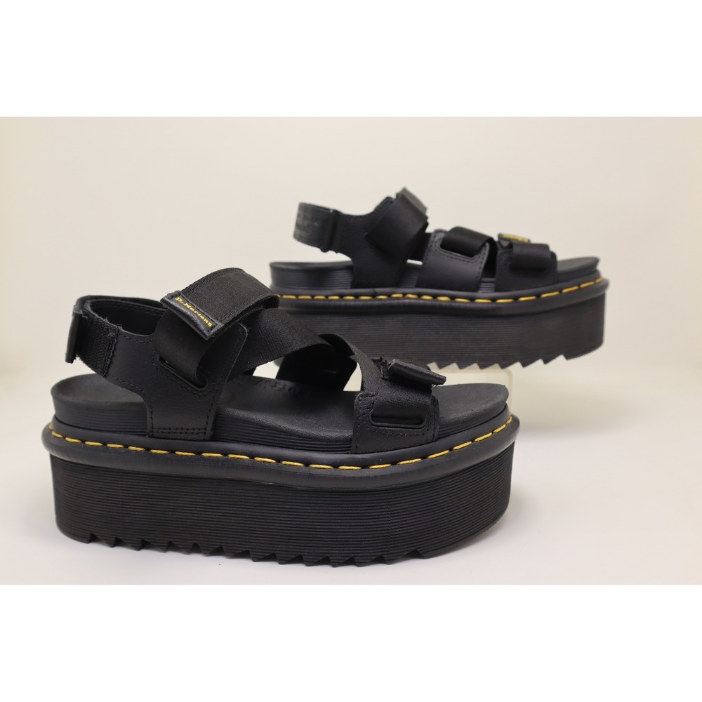 Dr. Martens Kimber II Black Leather Platform Sandals Quad Sole US 6 UK 4 EU 37